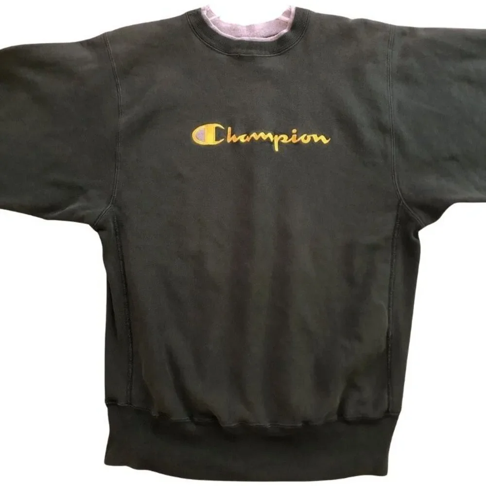 VTG Champion Reverse Weave Sweatshirt Mens Sz XL Crewneck Green Gold Embroidered